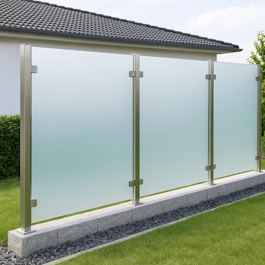 Sichtschutz aus Glas und Edelstahl