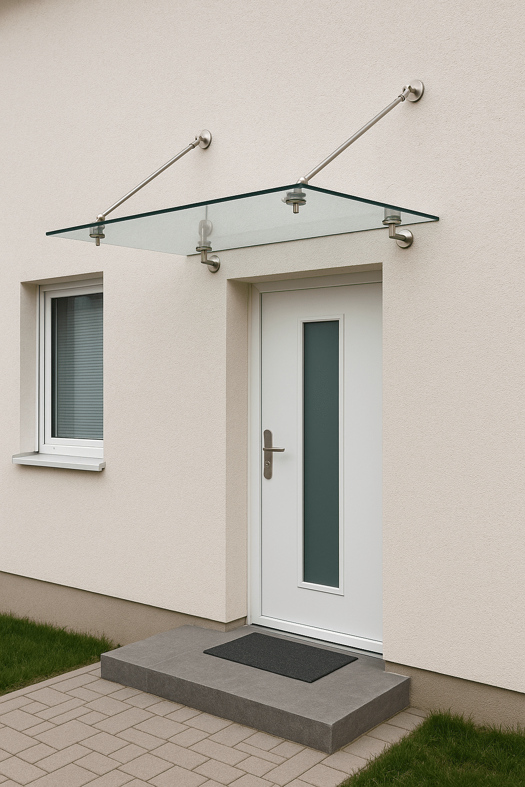 Vordach aus Edelstahl mit Glas